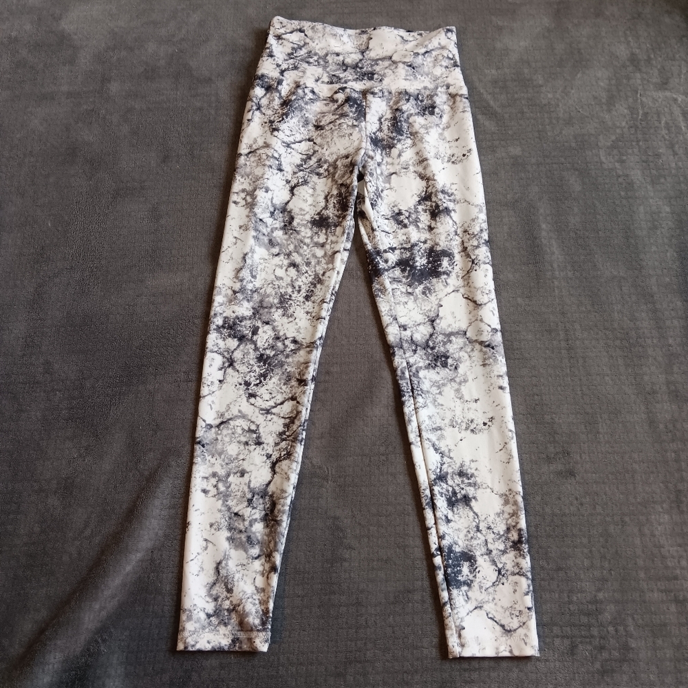 Balance Collection Black White Marble High Waisted Leggings Slip On Medium, Gym